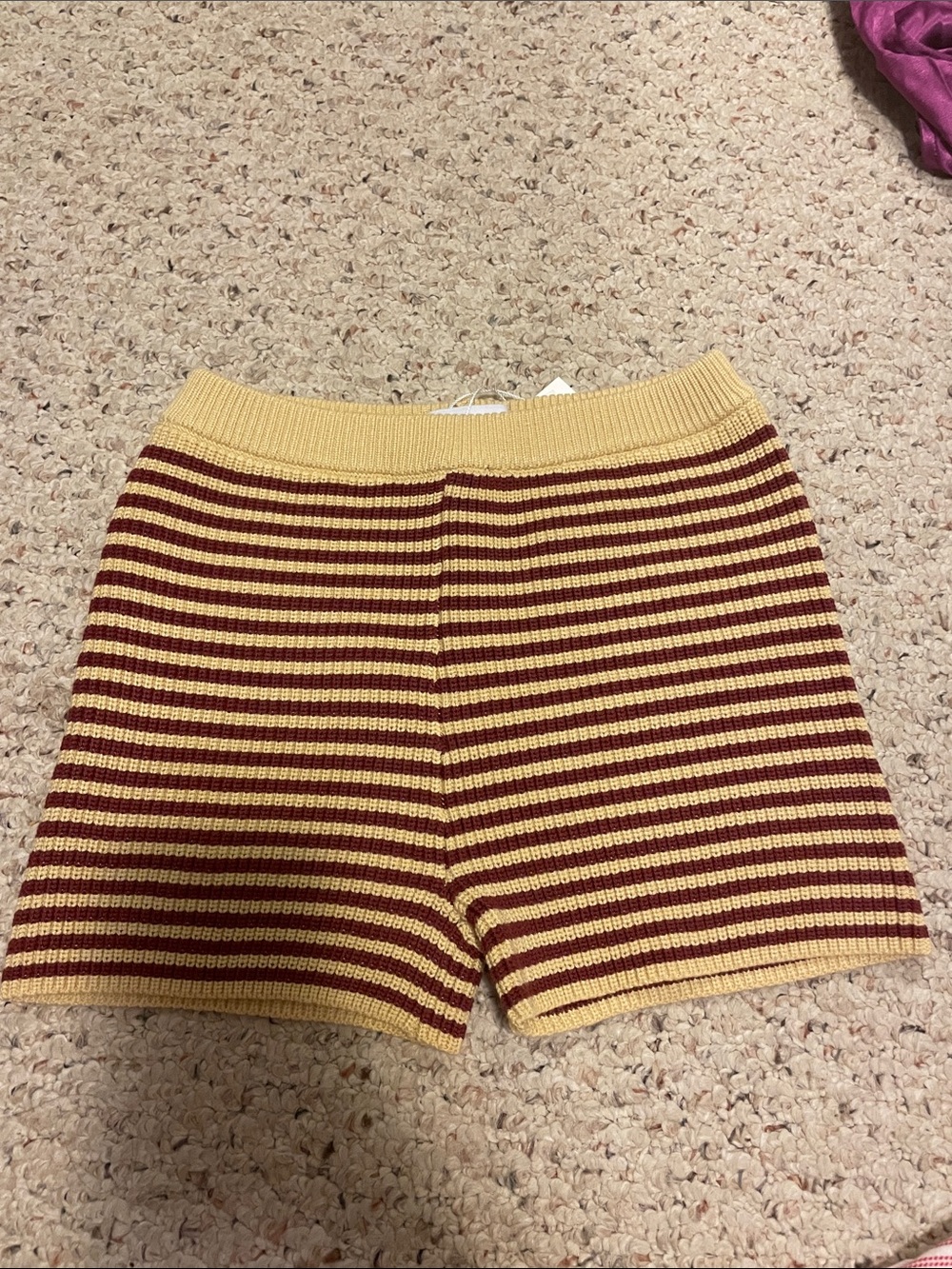 Striped Knit Bike Shorts in Yellow and Burgundy